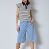 NormaCC Stripe Polo Top - Black