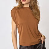 CamillaCC Ruched Shoulder Tee - Suntan