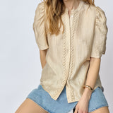 TassyCC Lace SS Puff Shirt - Bisquit