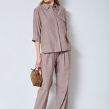 JihoCC Stripe SS Shirt - Brown