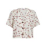 MarisCC Flower SS V-Shirt - Off white