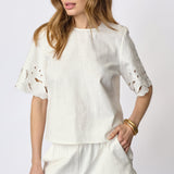 LitaCC Linen Emb SS Blouse - White