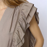 CallumCC Lace Frill V-Top - Taupe