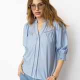 CallumCC Lace Puff V-Shirt - Pale Blue