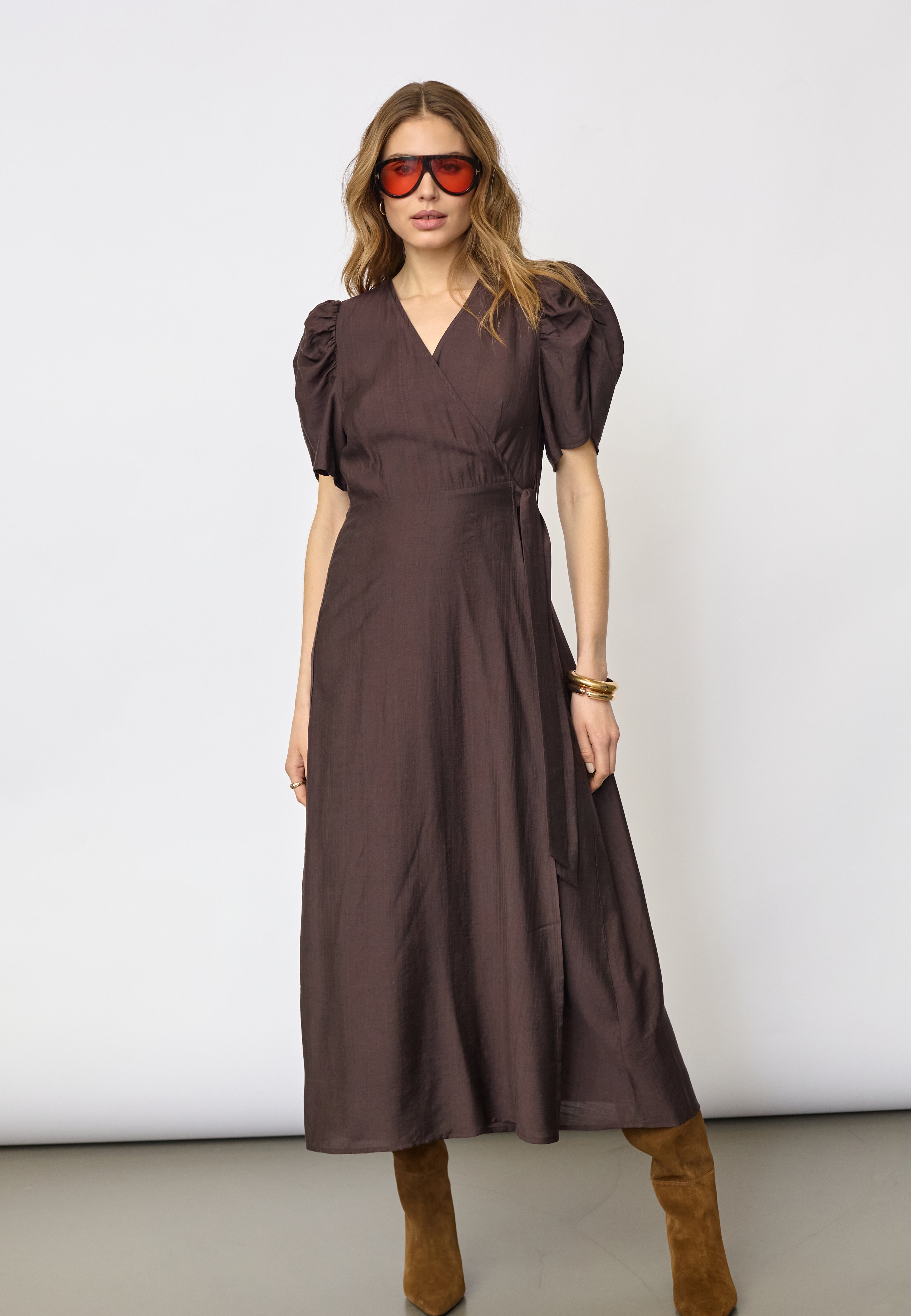 HeraCC SS Wrap Dress - Dark Brown - Co'couture