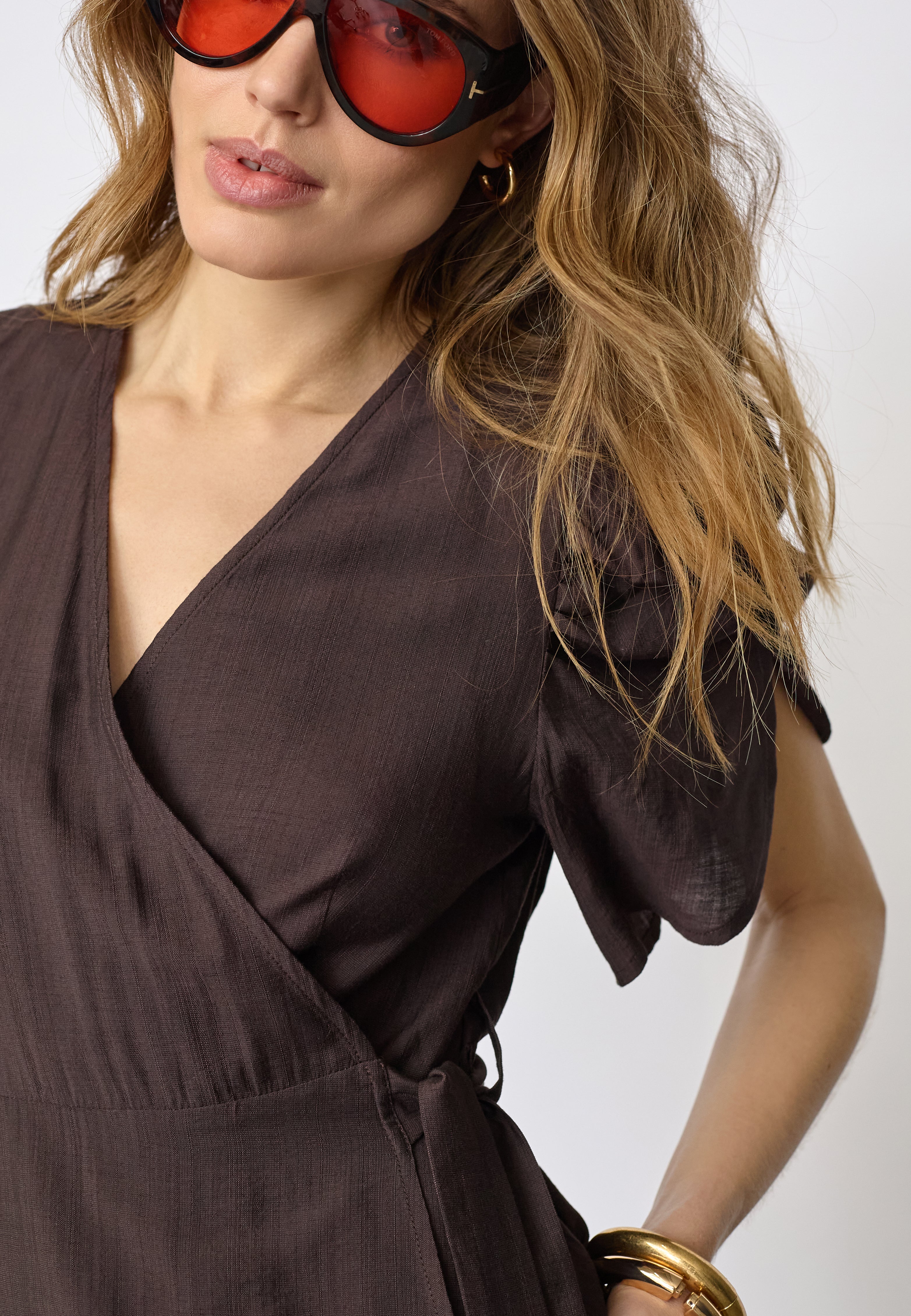 HeraCC SS Wrap Dress - Dark Brown - Co'couture