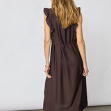HeraCC Frill SS V-Dress - Dark Brown