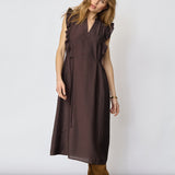HeraCC Frill SS V-Dress - Dark Brown