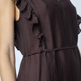 HeraCC Frill SS V-Dress - Dark Brown