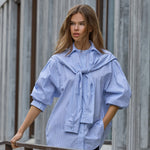 FioraCC Stripe Double Collar Shirt - Pale Blue - Co'couture