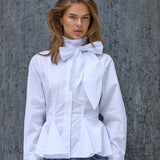 PoppyCC Peplum Tie Shirt - White - Co'couture