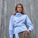 GaianCC LS Tie Blouse - Pale Blue - Co'couture