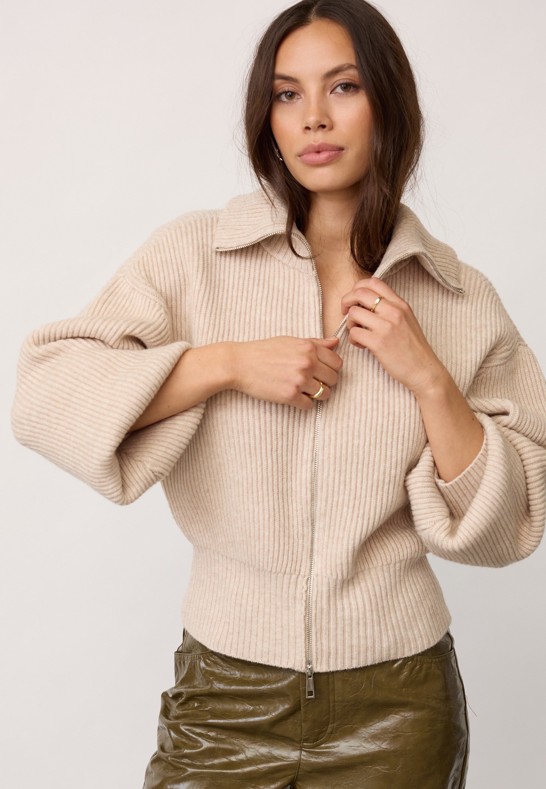 RowCC Zip Knit Cardigan - Creme - Co'couture