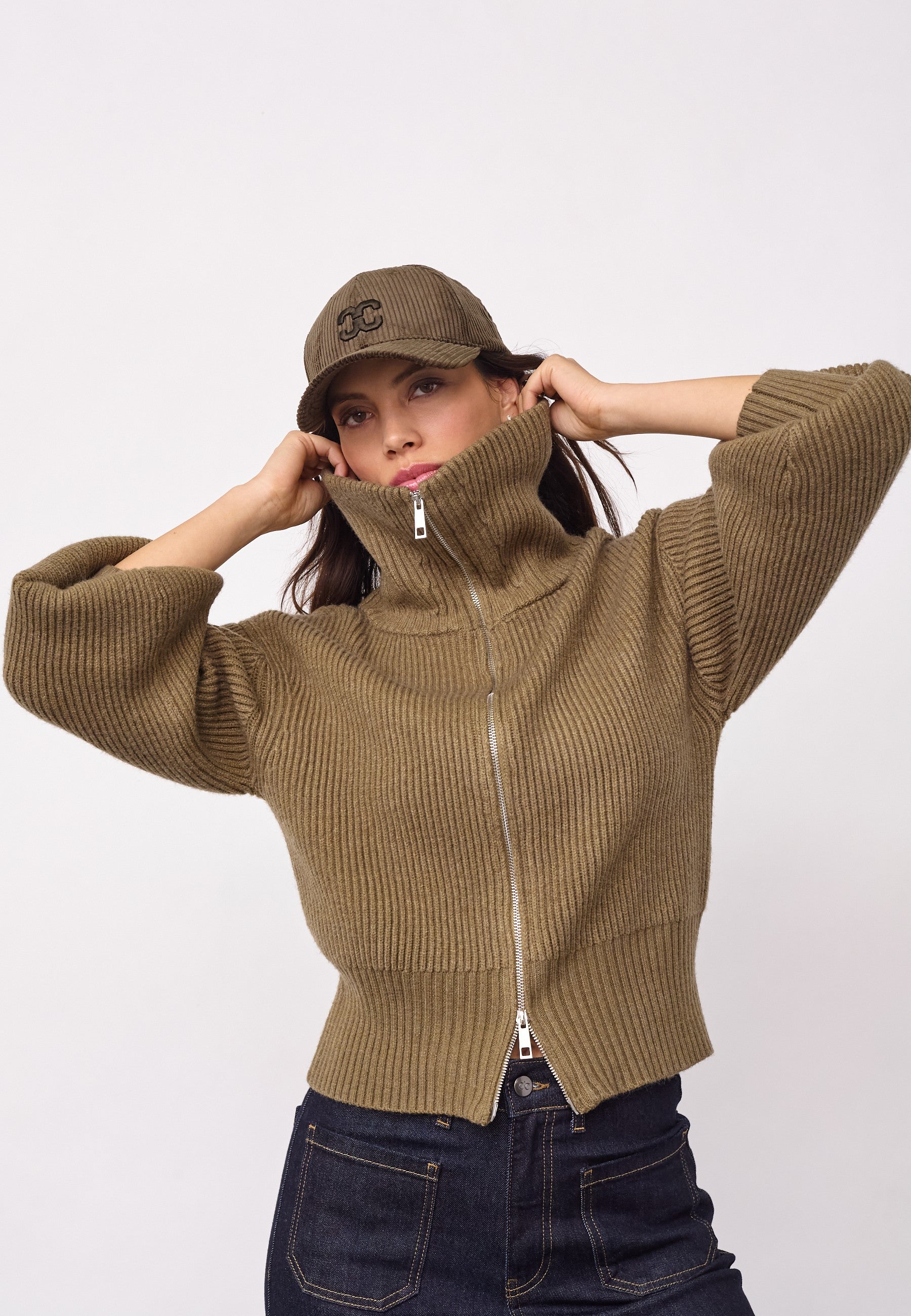 RowCC Zip Knit Cardigan - Army - Co'couture