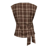 DagnyCC Check Pleat Top - Brown