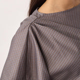 JoveCC Check Pleat Blouse - Light Grey