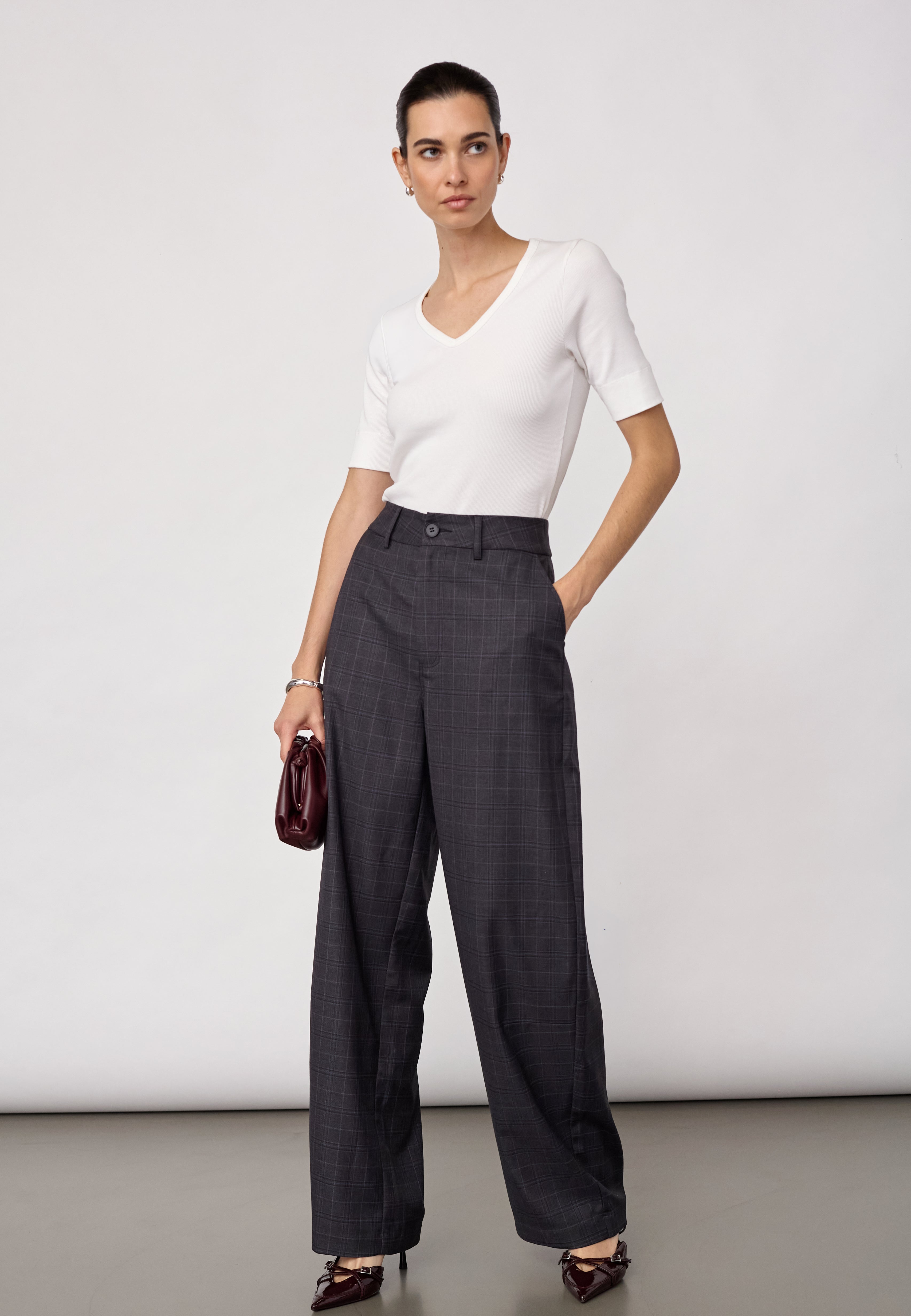 EloraCC Check Barrel Pant - Dark Grey - Co'couture