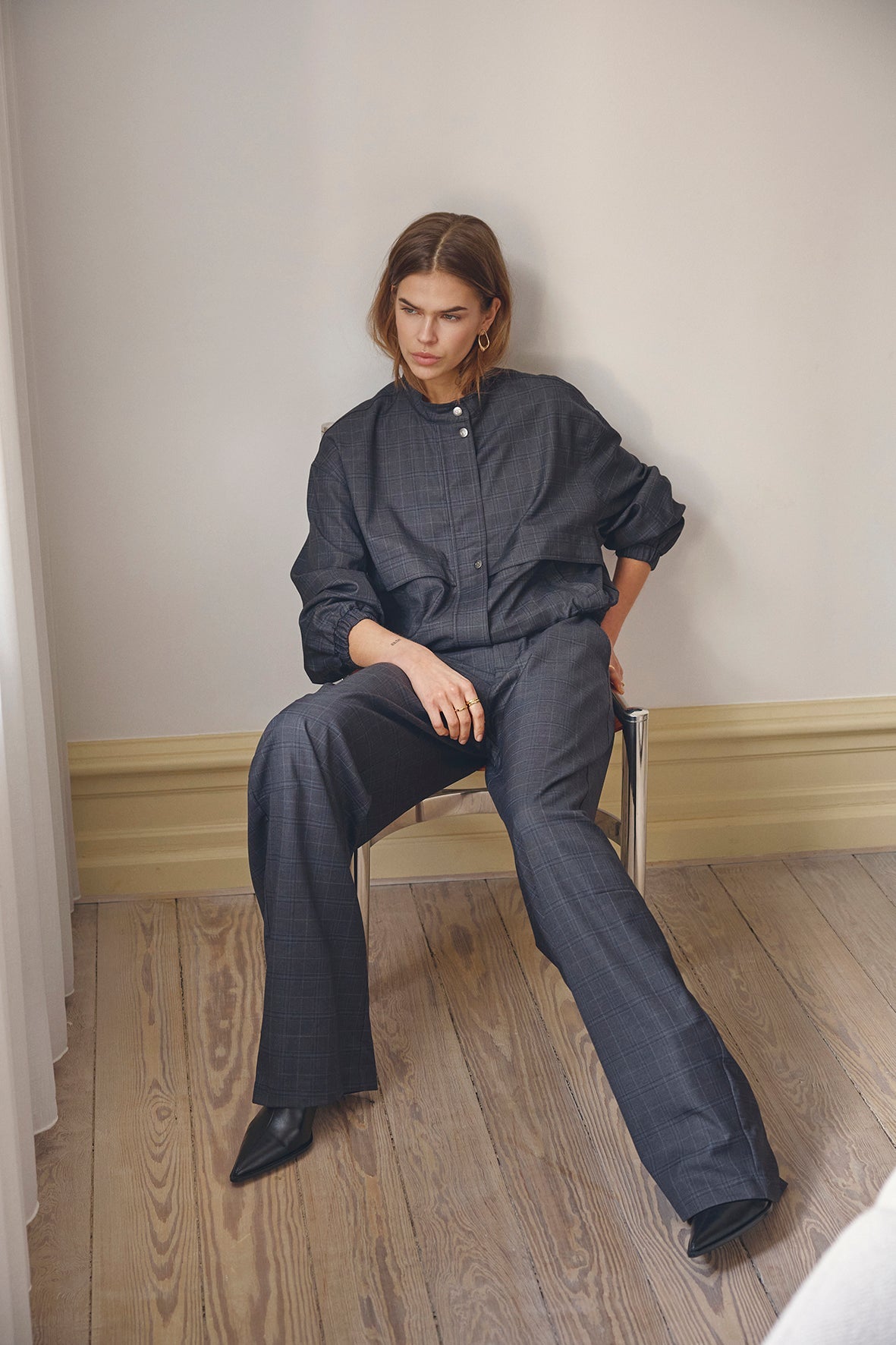 EloraCC Check Barrel Pant - Dark Grey - Co'couture