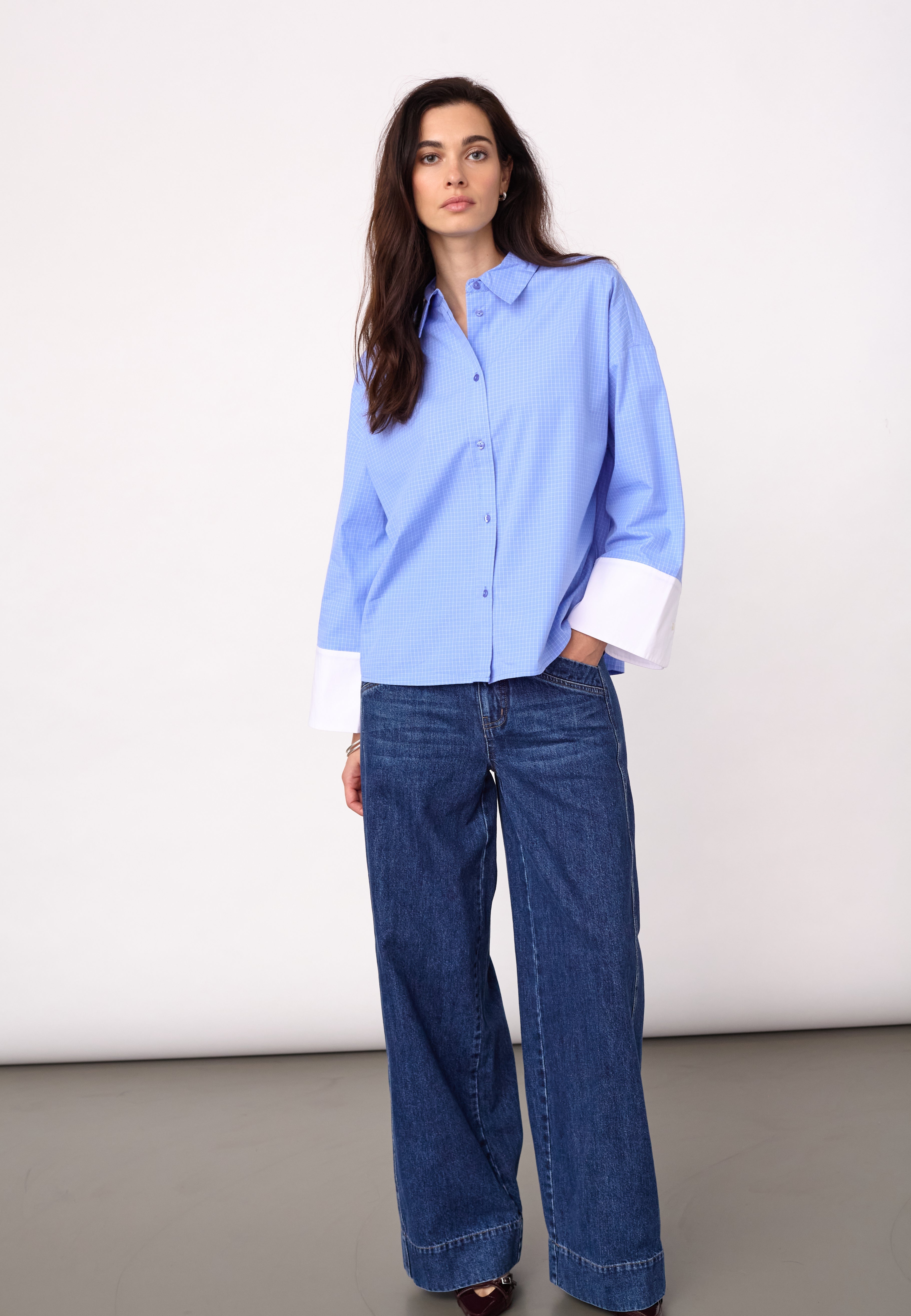 ElonaCC Check Cuff Shirt - Pale Blue - Co'couture