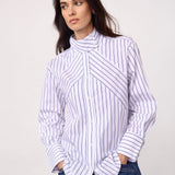 SomoCC Stripe Funnel Neck Shirt - White - Co'couture