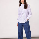 SomoCC Stripe Funnel Neck Shirt - White - Co'couture