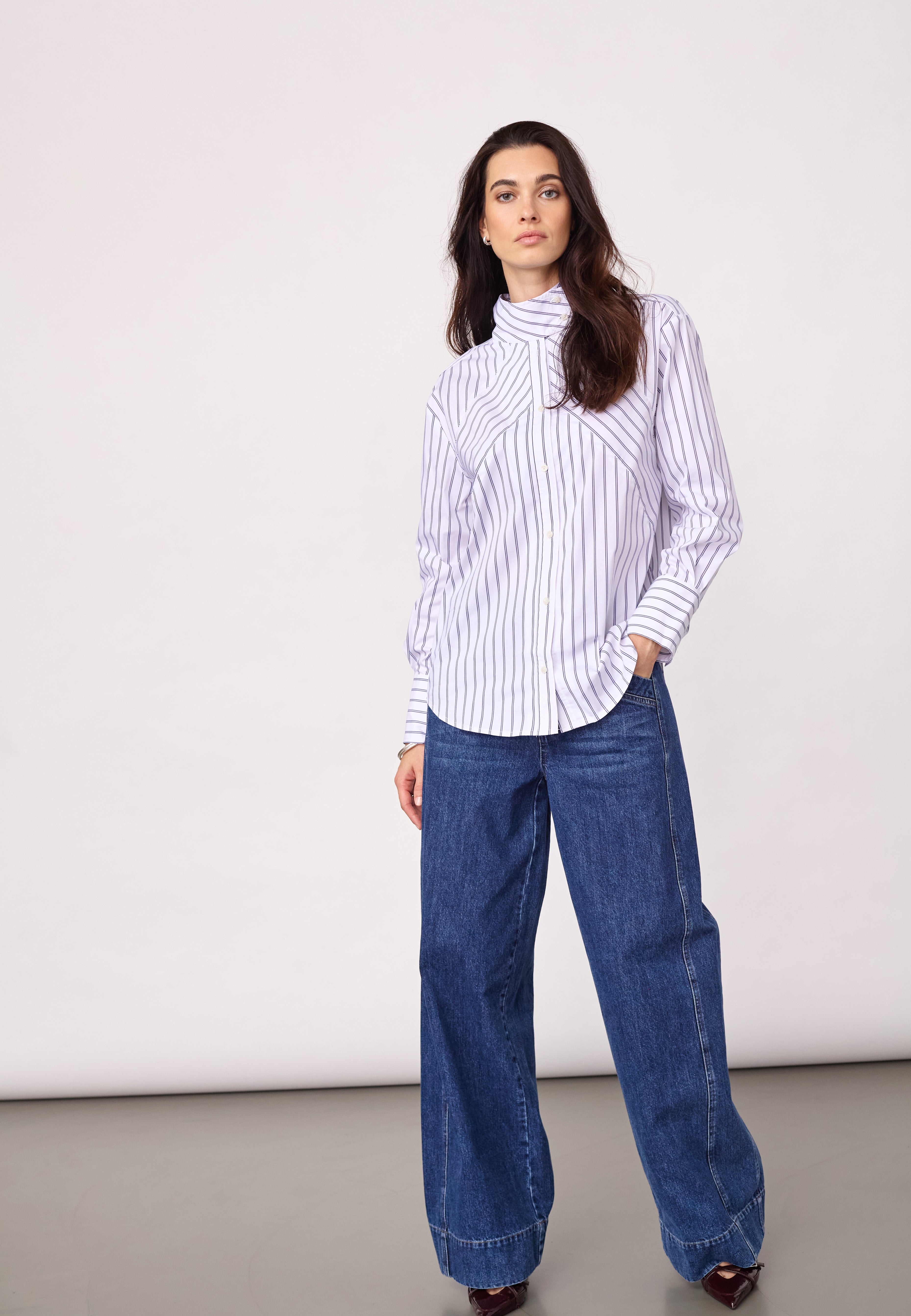 SomoCC Stripe Funnel Neck Shirt - White - Co'couture