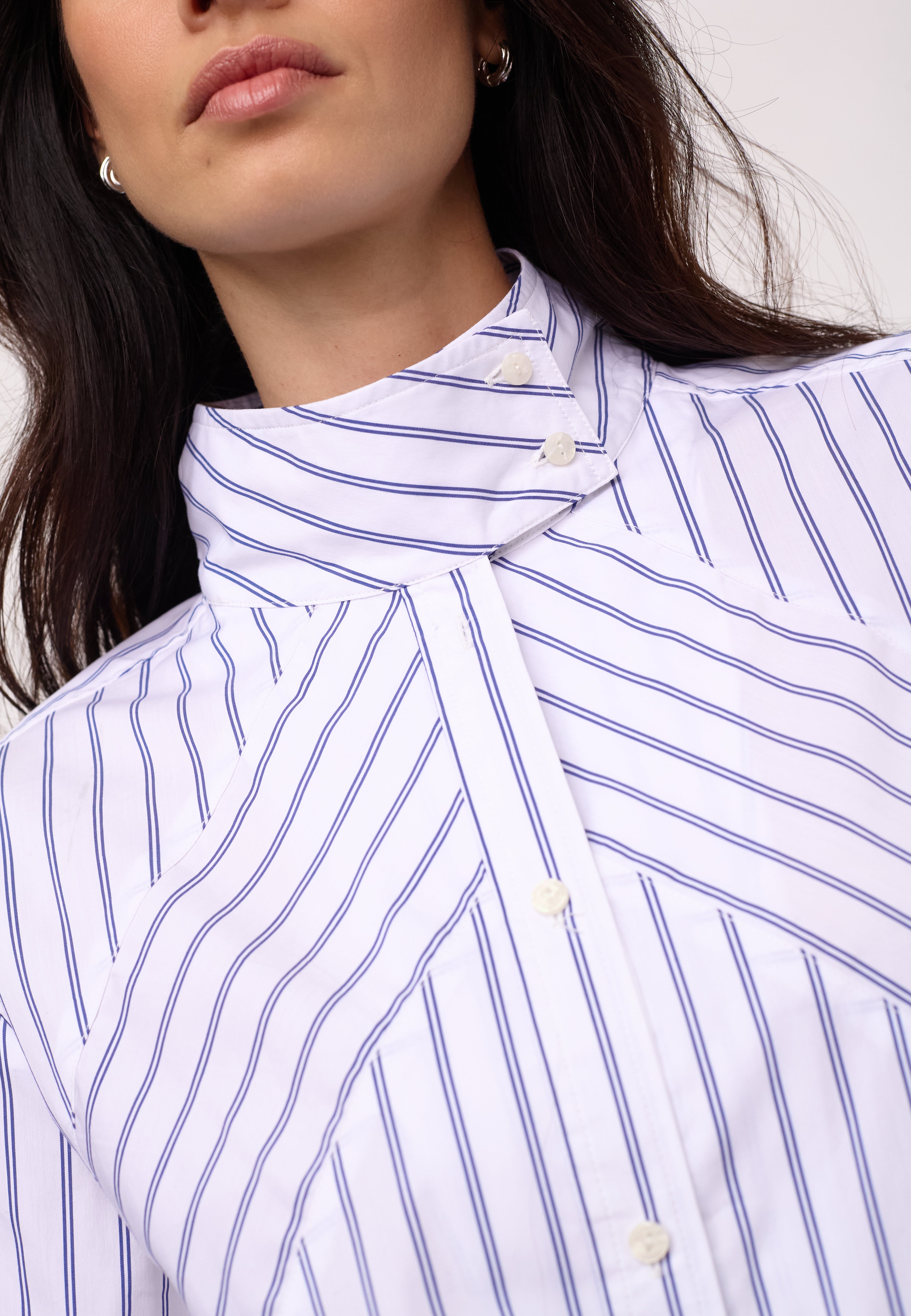 SomoCC Stripe Funnel Neck Shirt - White - Co'couture