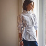 SomoCC Stripe Funnel Neck Shirt - White - Co'couture