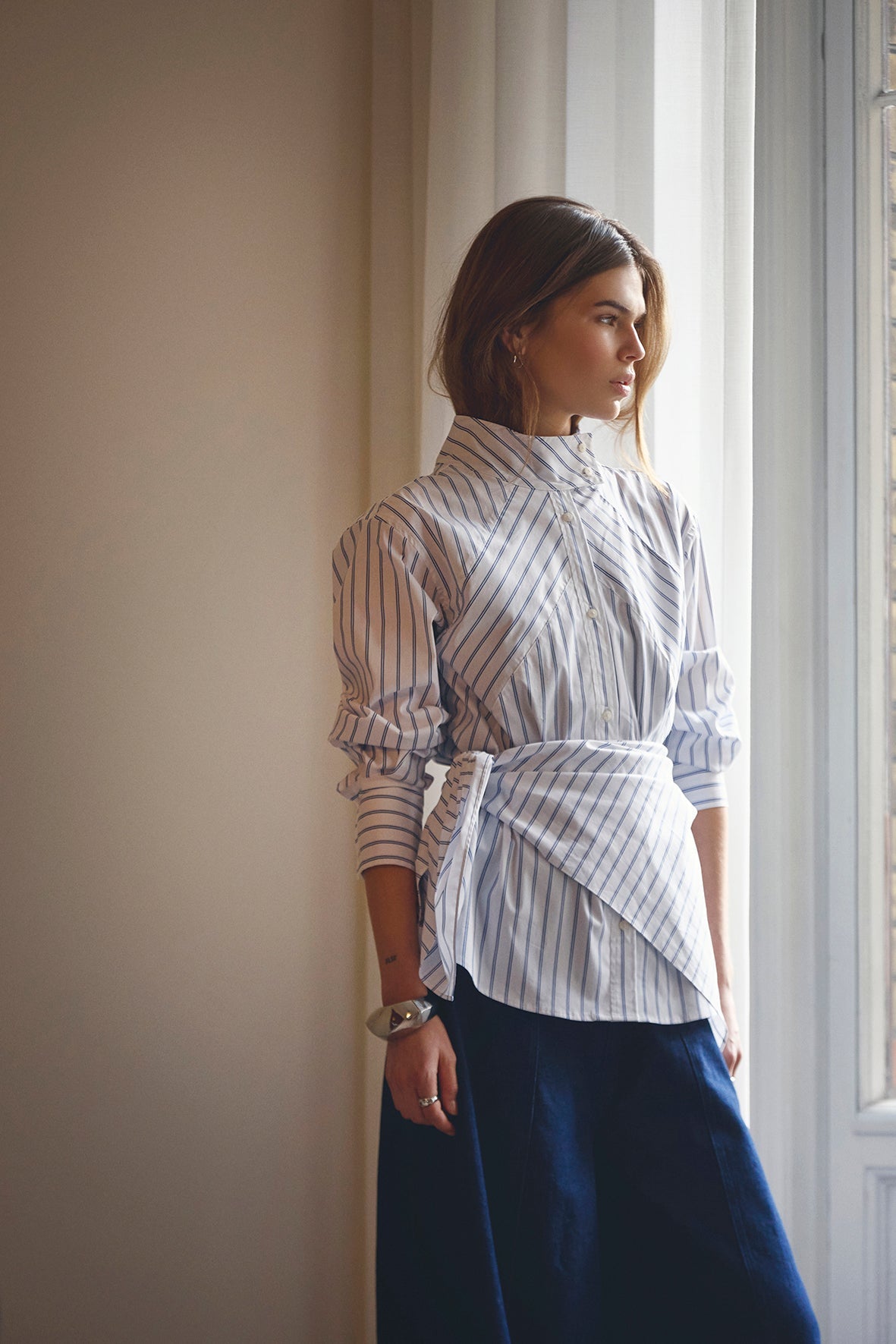 SomoCC Stripe Funnel Neck Shirt - White - Co'couture