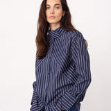 SomoCC Stripe Funnel Neck Shirt - Navy - Co'couture