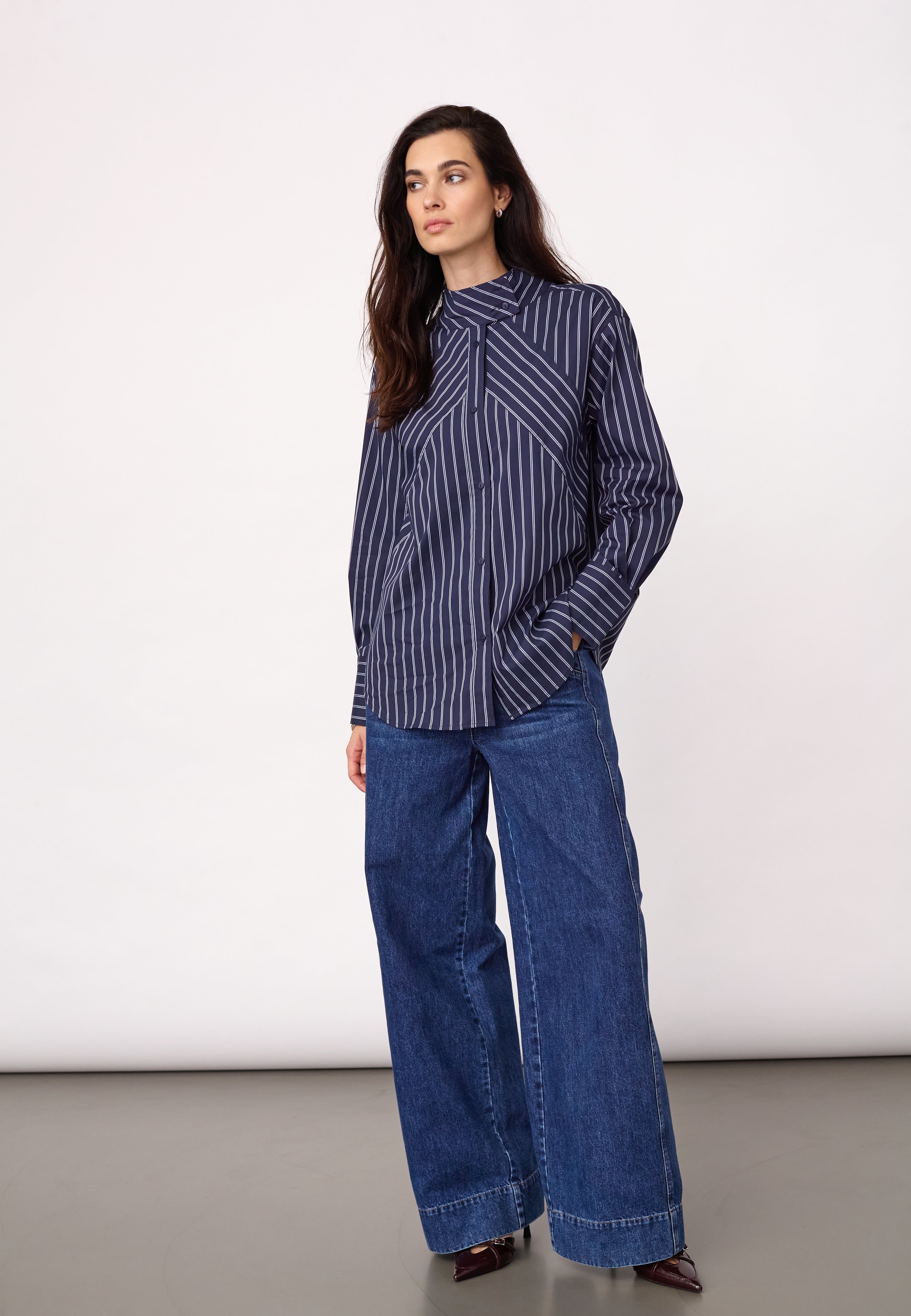 SomoCC Stripe Funnel Neck Shirt - Navy - Co'couture