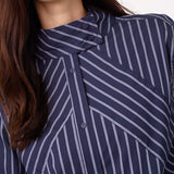 SomoCC Stripe Funnel Neck Shirt - Navy - Co'couture