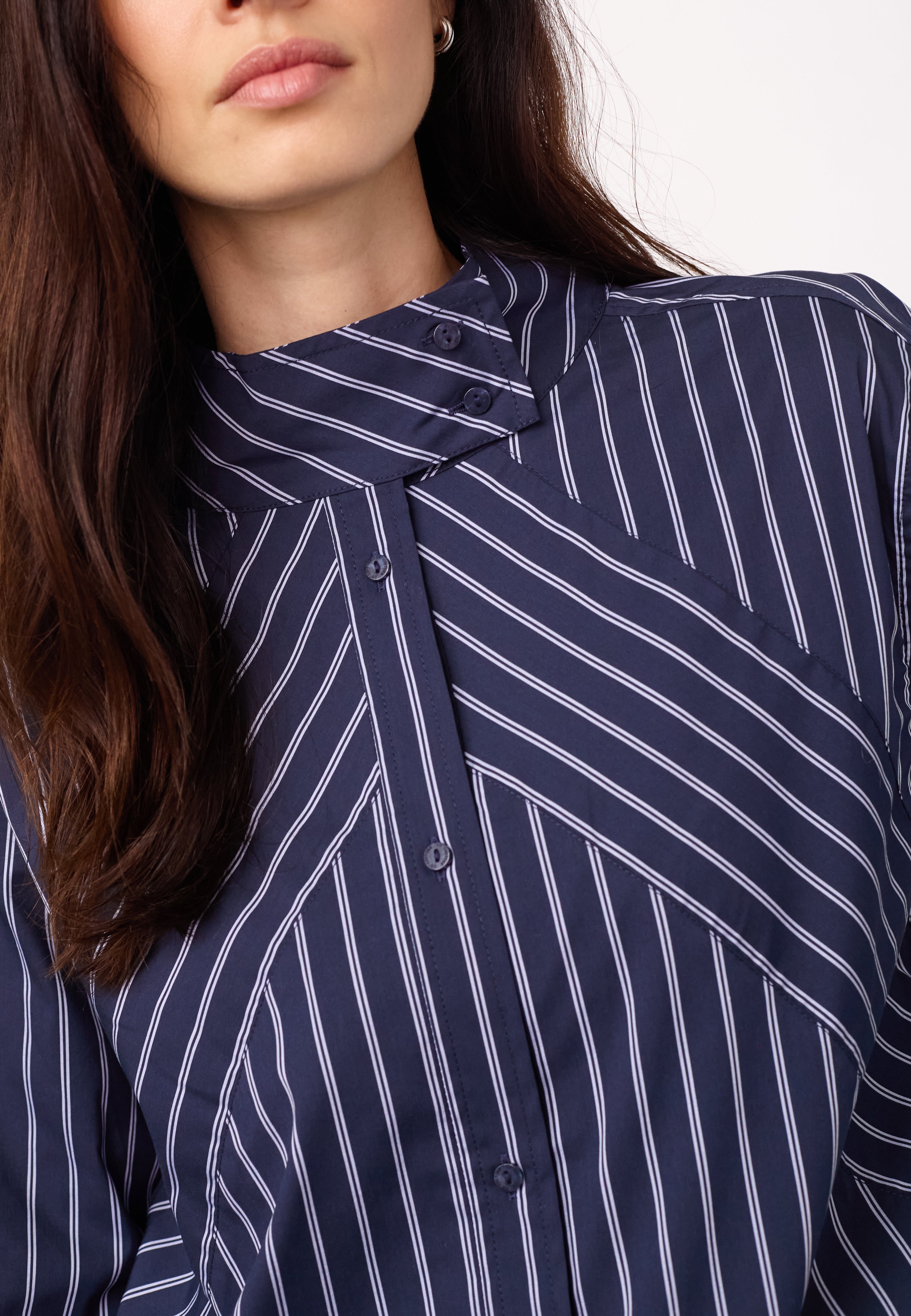 SomoCC Stripe Funnel Neck Shirt - Navy - Co'couture