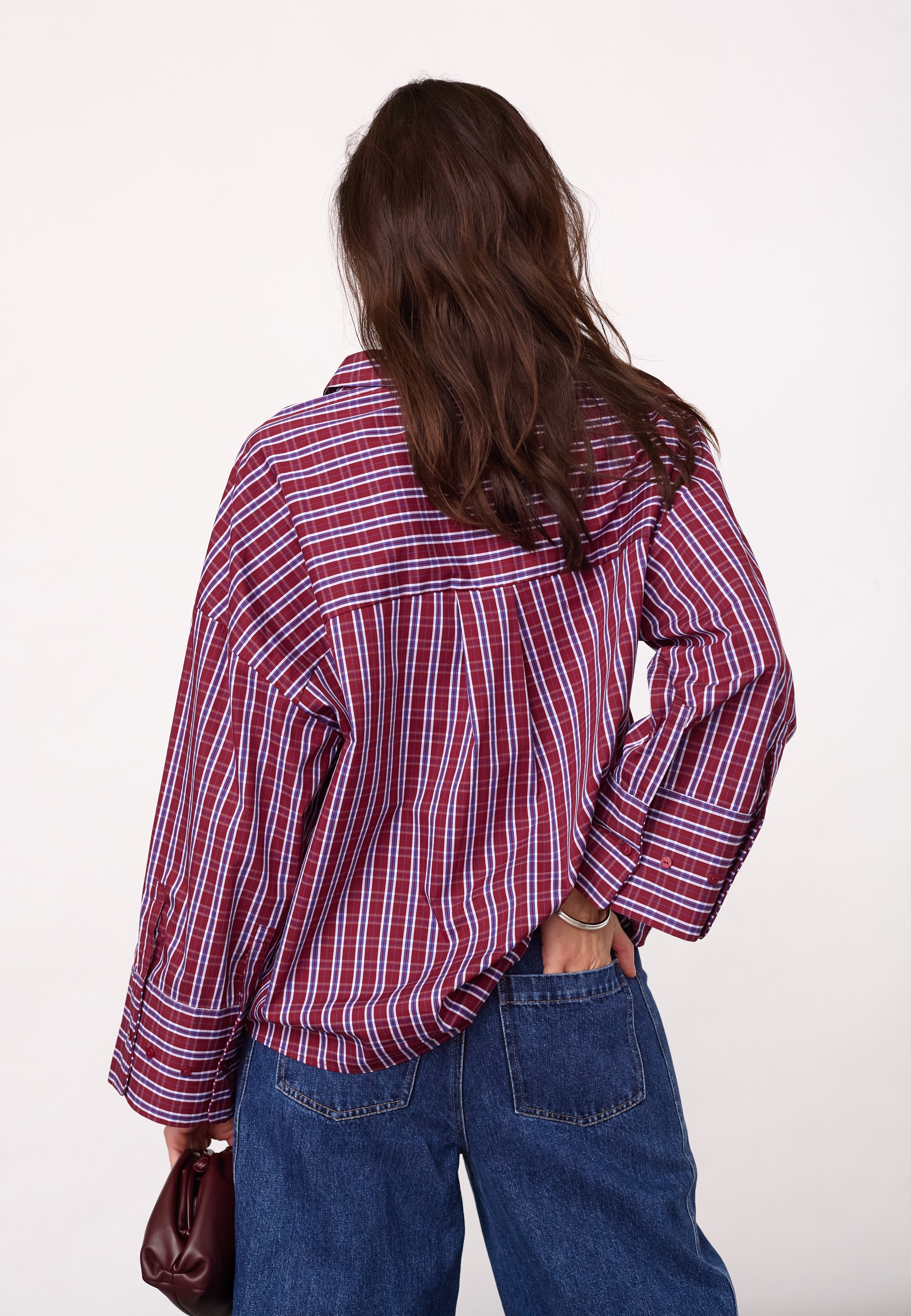 ReneeCC Check Cuff Shirt - Berry Red - Co'couture