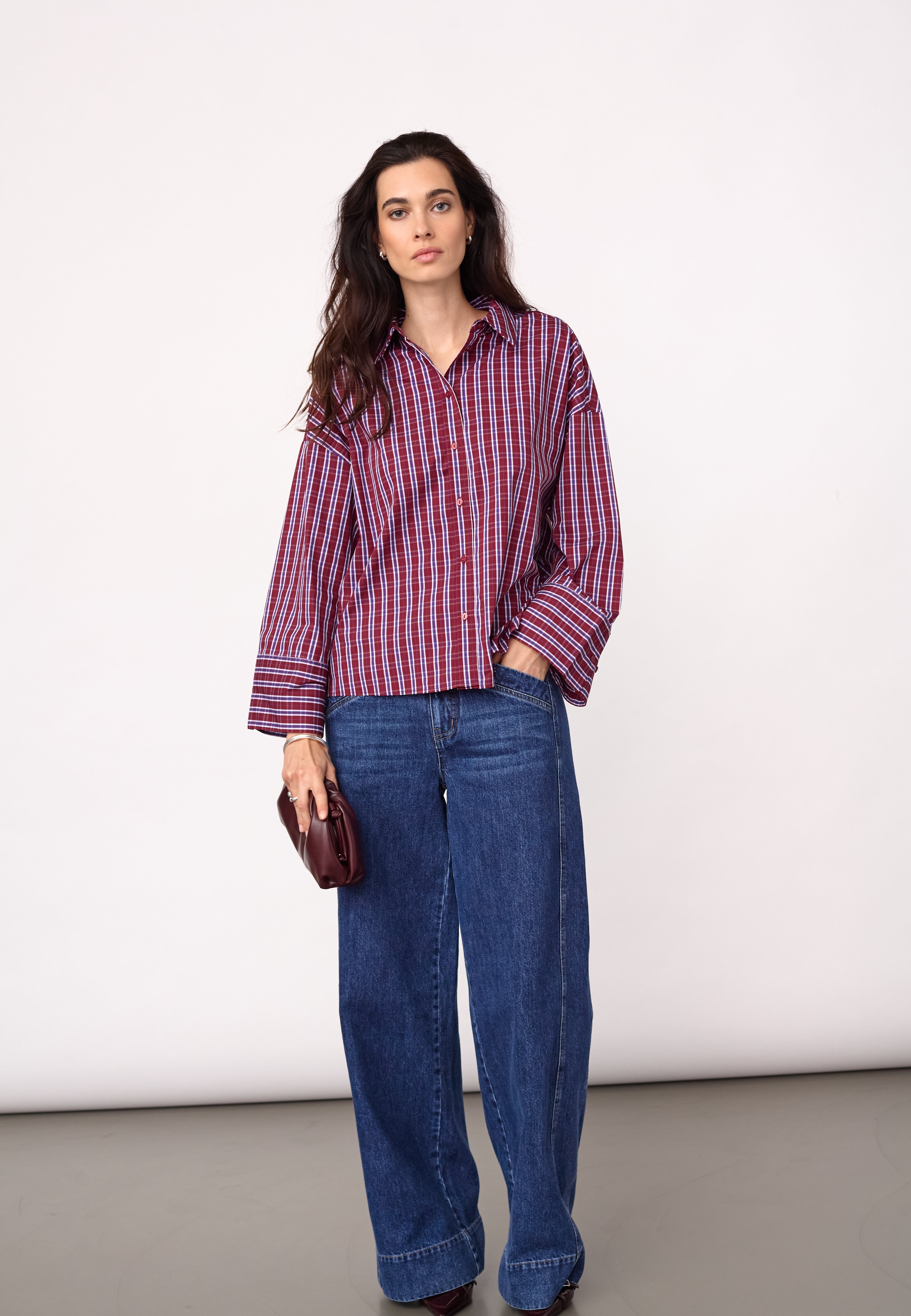 ReneeCC Check Cuff Shirt - Berry Red - Co'couture