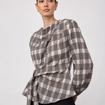 ChandlerCC Check Tie Blouse - Bone - Co'couture