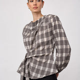 ChandlerCC Check Tie Blouse - Bone - Co'couture