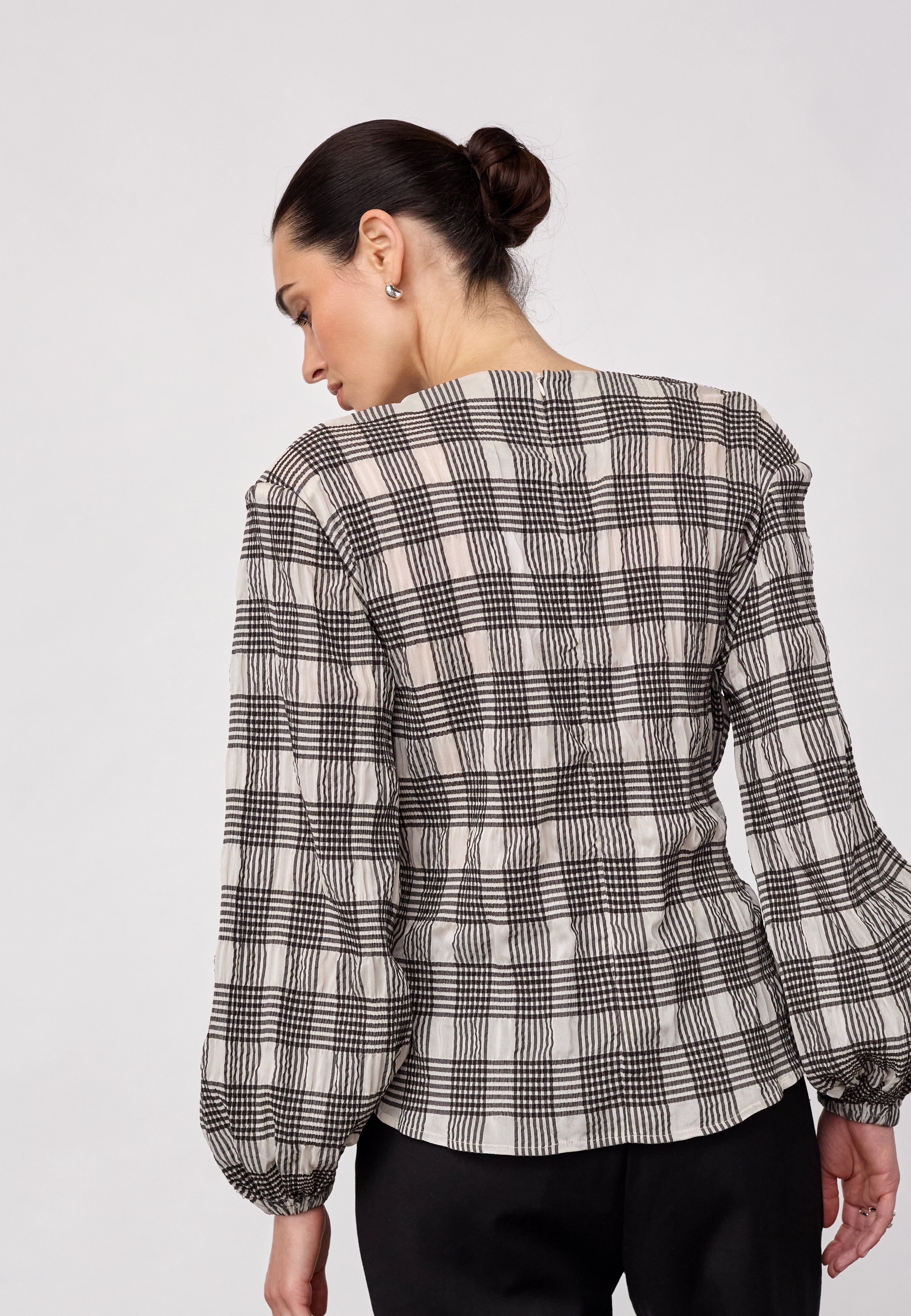 ChandlerCC Check Tie Blouse - Bone - Co'couture