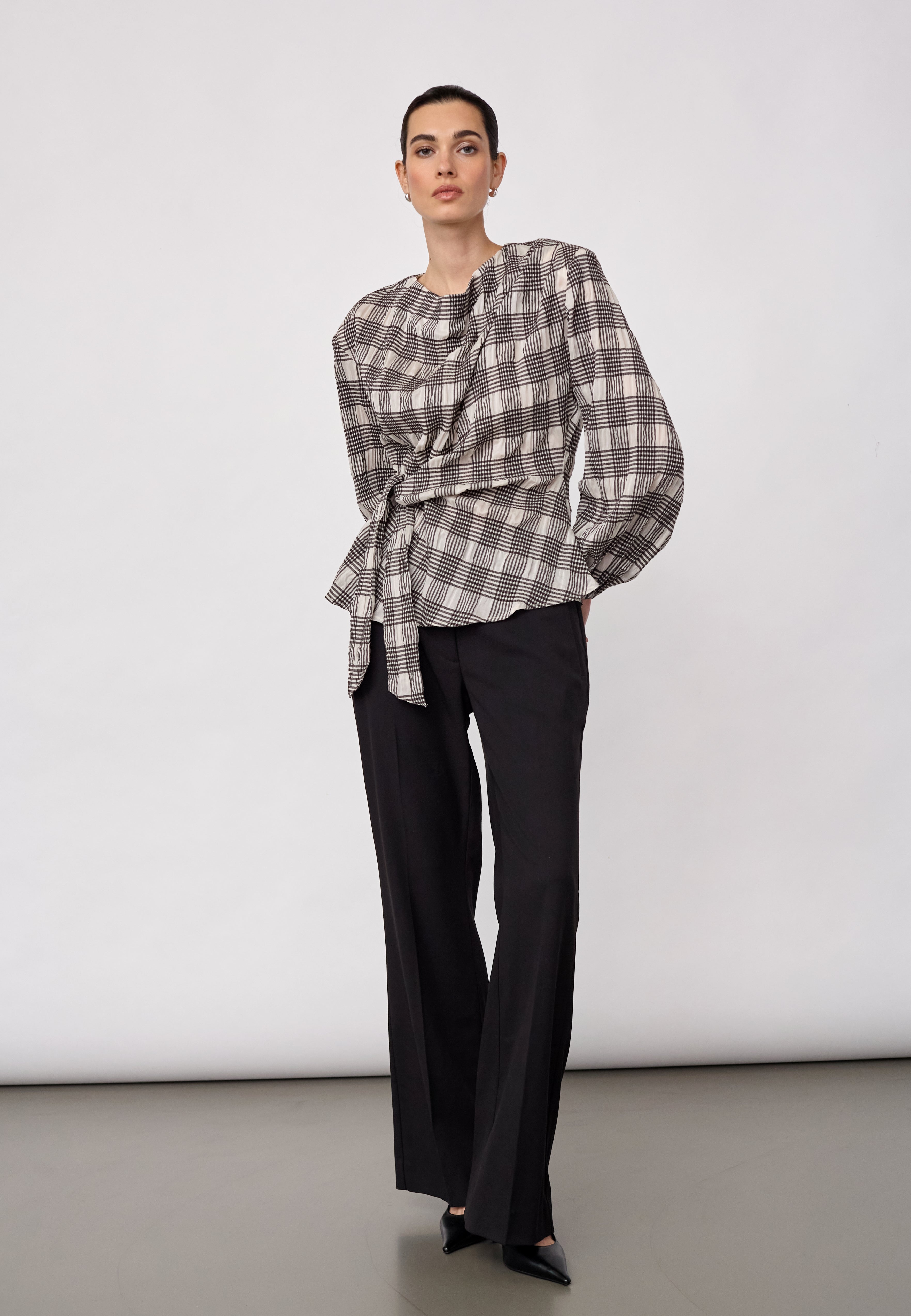 ChandlerCC Check Tie Blouse - Bone - Co'couture