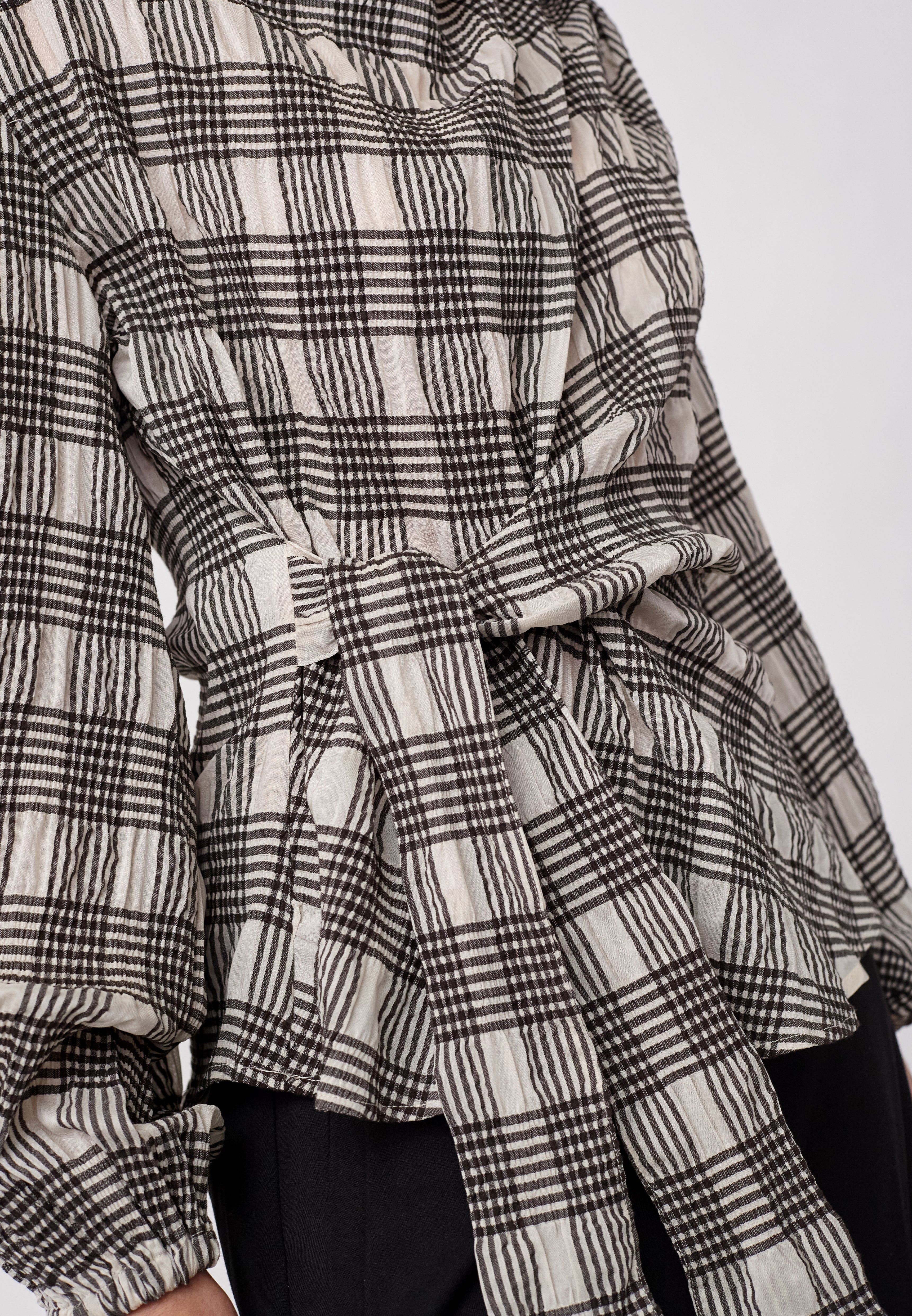 ChandlerCC Check Tie Blouse - Bone - Co'couture
