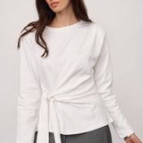 OrianeCC LS Pleat Tie Tee - White - Co'couture