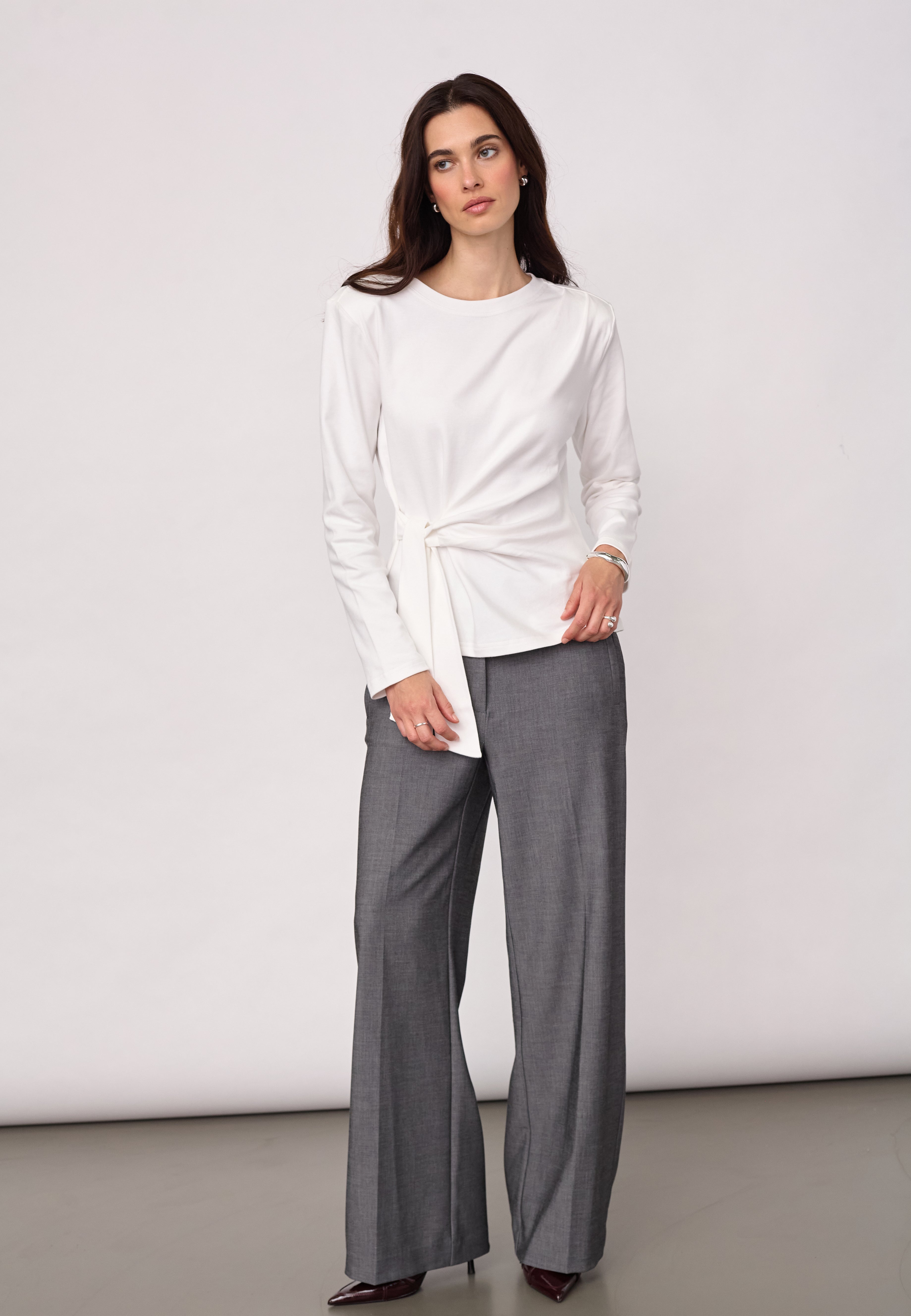 OrianeCC LS Pleat Tie Tee - White - Co'couture