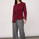 OrianeCC LS Pleat Tie Tee - Wine Red - Co'couture