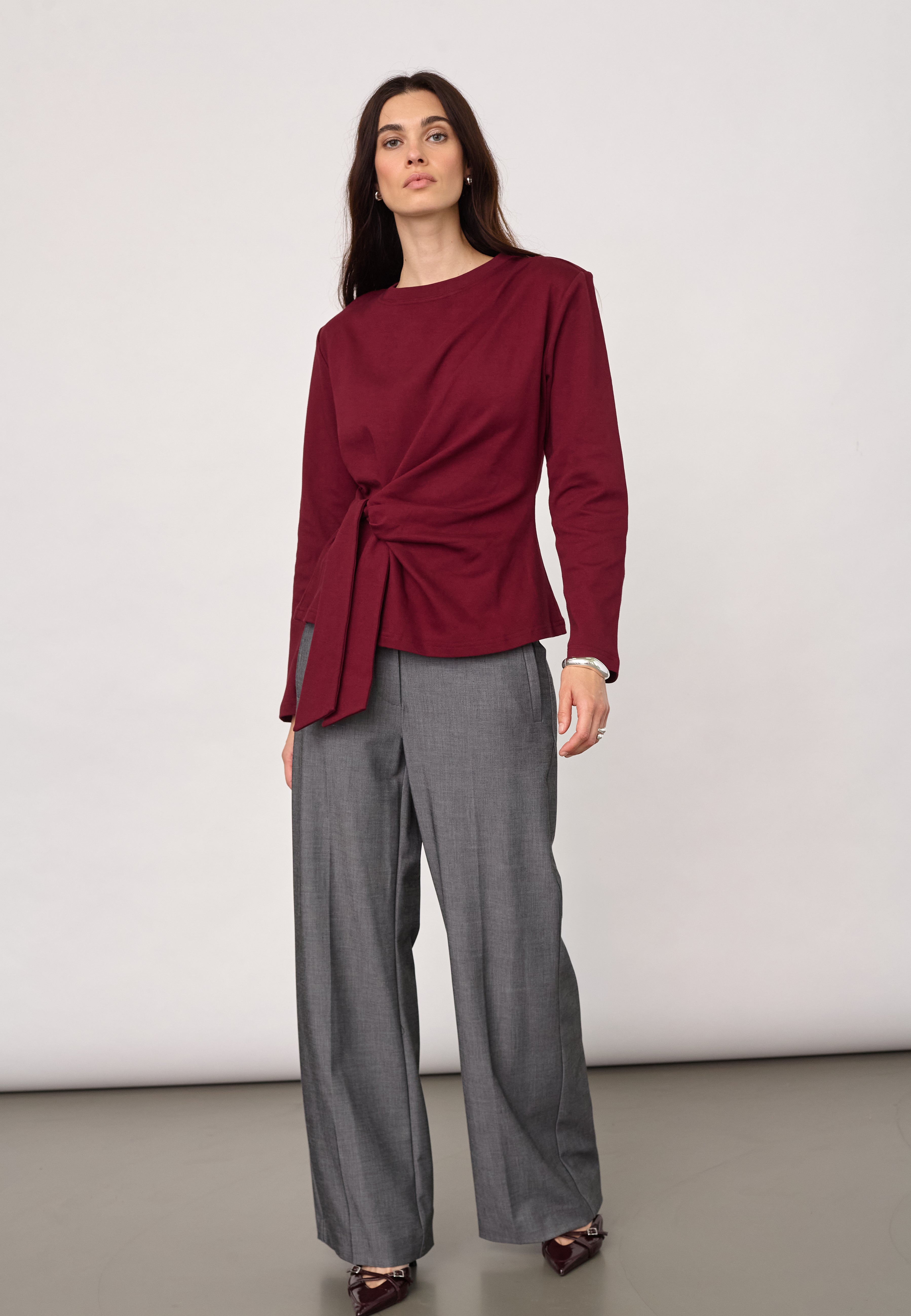 OrianeCC LS Pleat Tie Tee - Wine Red - Co'couture