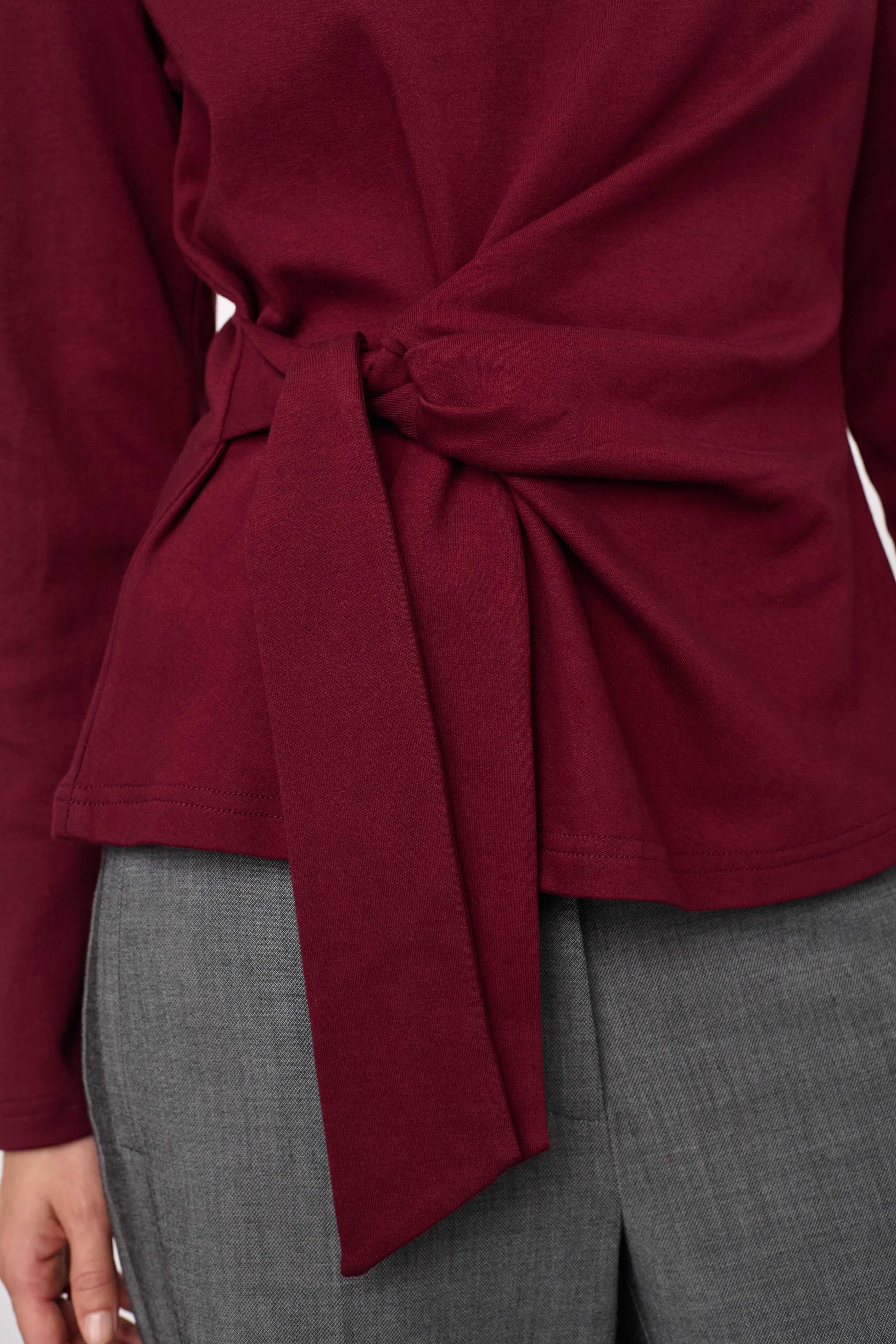 OrianeCC LS Pleat Tie Tee - Wine Red - Co'couture