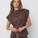 SinaCC Pin Pleat Top - Dark Brown