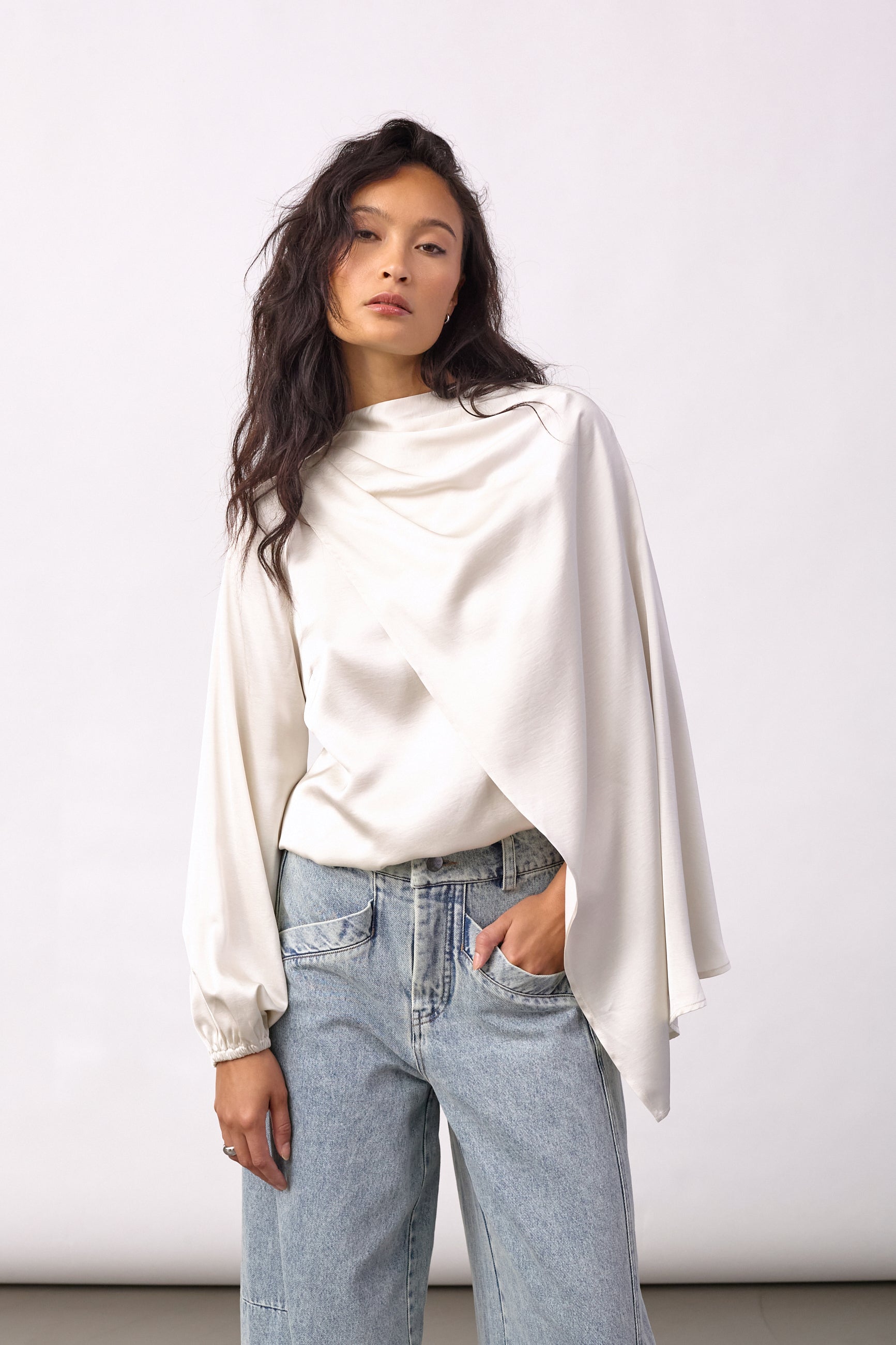 IdunCC Cape LS Blouse - Off-White - Co'couture