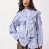 FioraCC Stripe Double Collar Shirt - Pale Blue - Co'couture