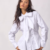 PoppyCC Peplum Tie Shirt - White - Co'couture