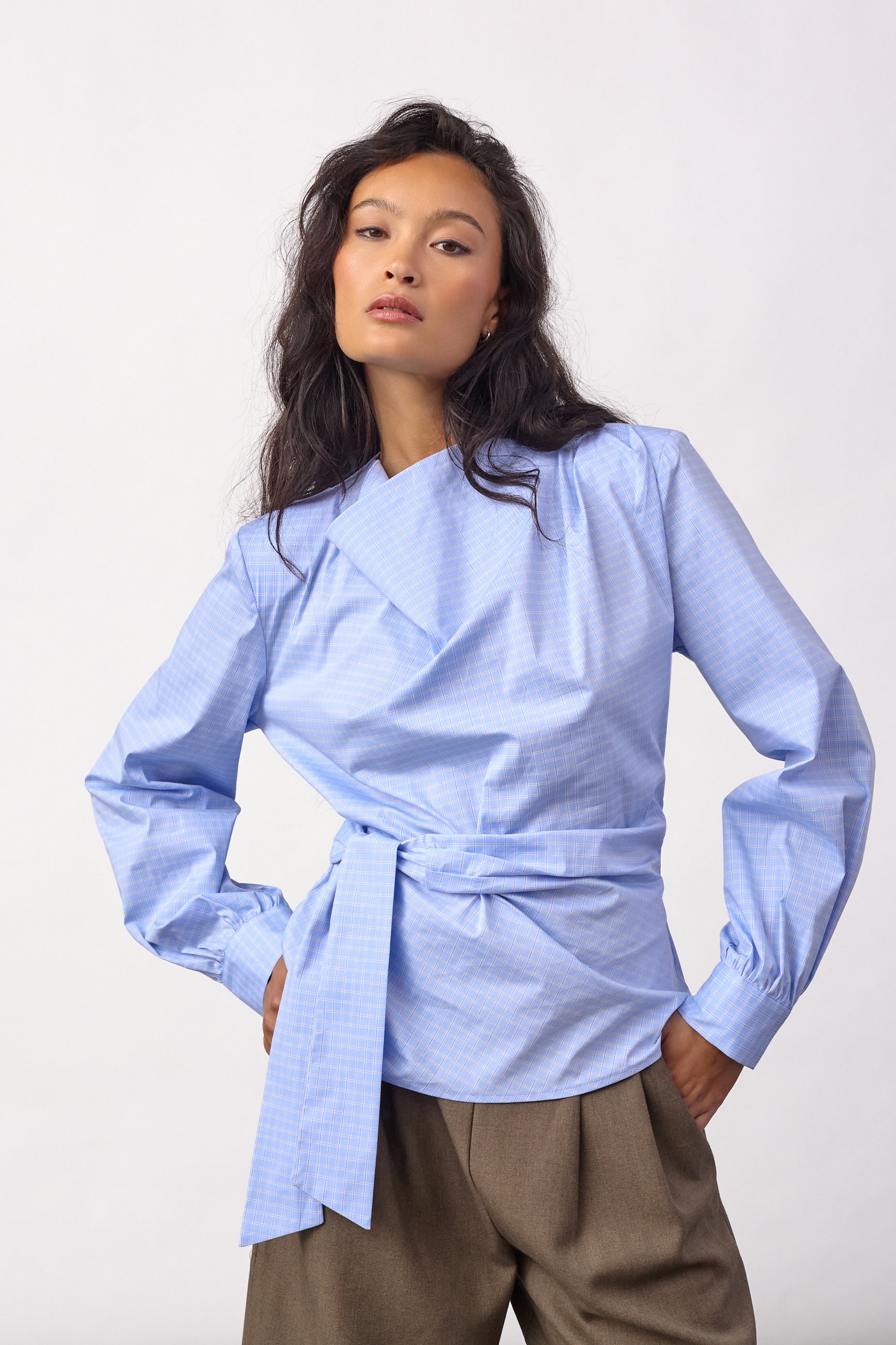 GaianCC LS Tie Blouse - Pale Blue - Co'couture